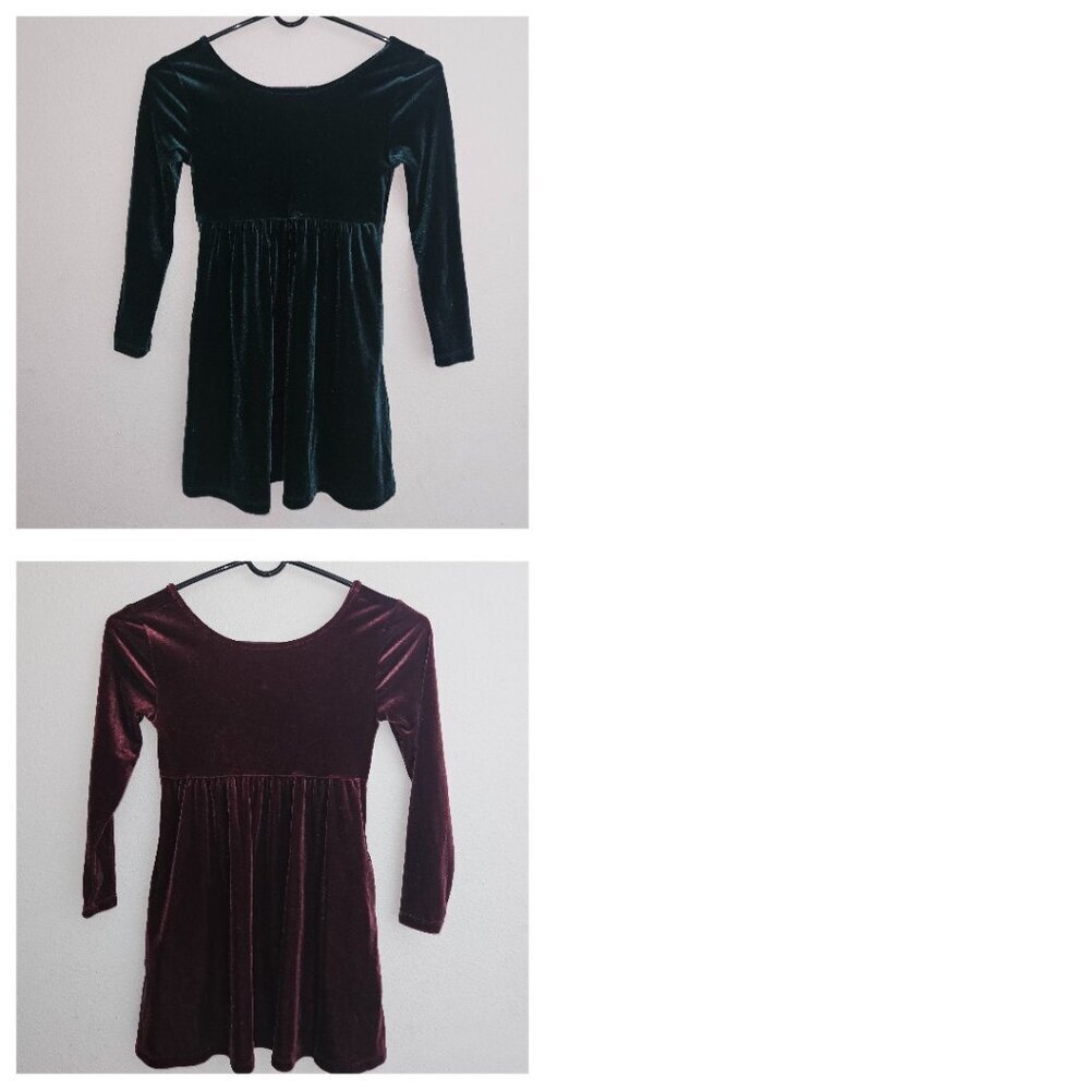 2 Old Navy Velvet Dress Lot Red Green Girls Small 6-7 Christmas Holiday